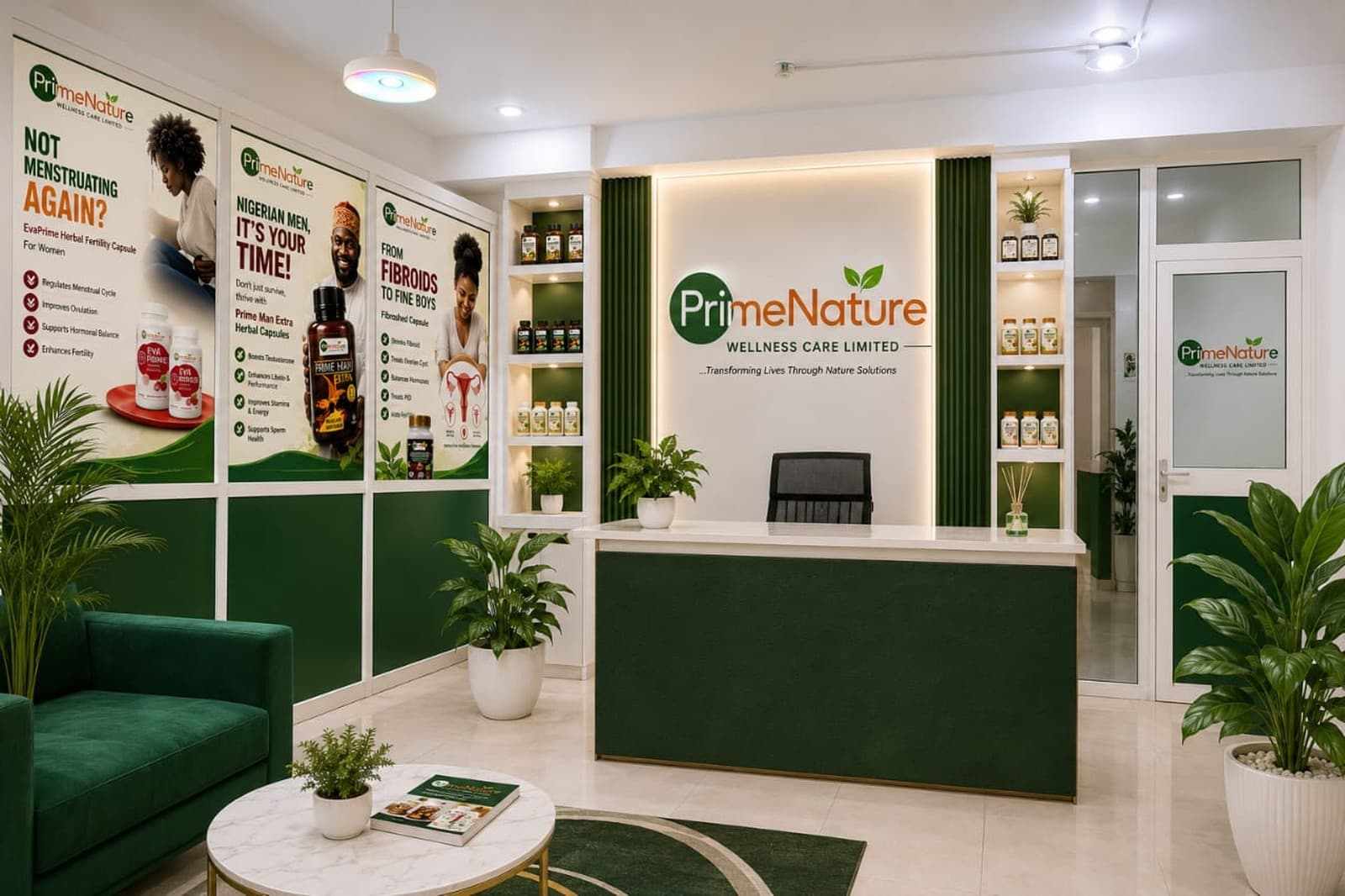 Prime Nature Wellness Care Limited office reception in Garki, Abuja